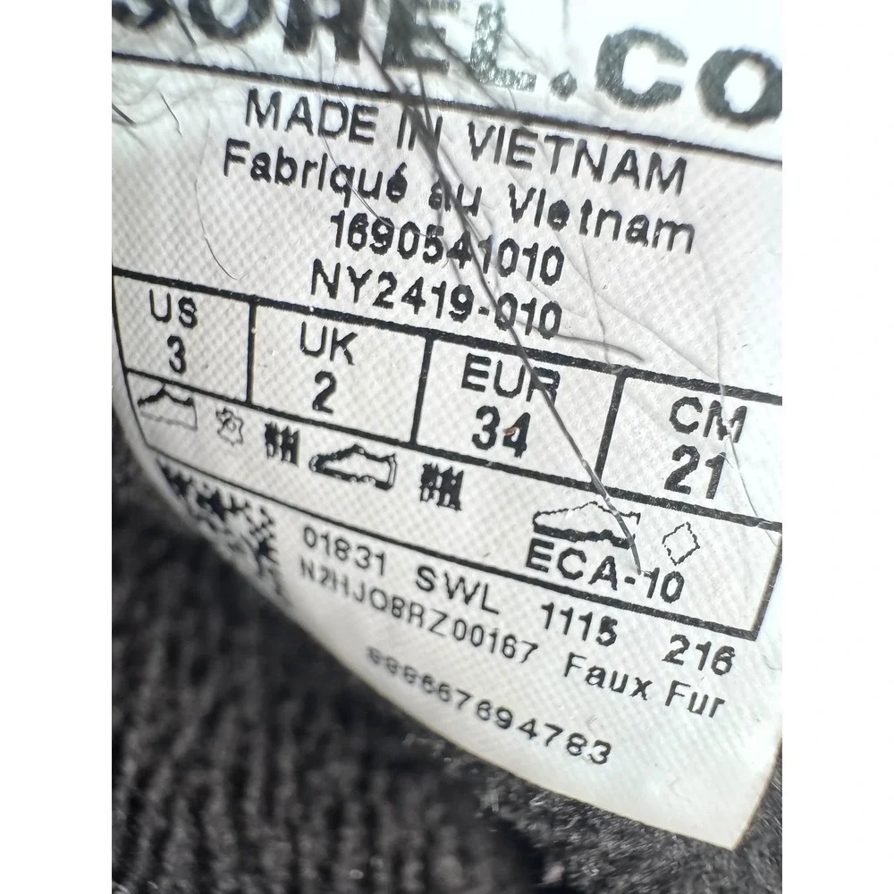 Sorel‎ US 3 Black Tofino II Boots Kids Waterproof Faux Fur Winter Snow